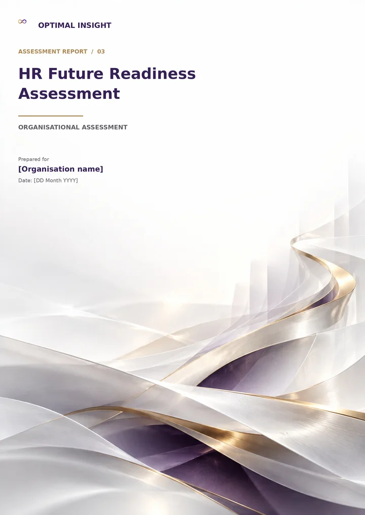 HR Future Readiness Assessment assessment report cover, with its own themed artwork and editable name and date placeholders