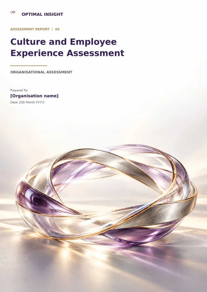 Culture and Employee Experience Assessment assessment report cover, with its own themed artwork and editable name and date placeholders