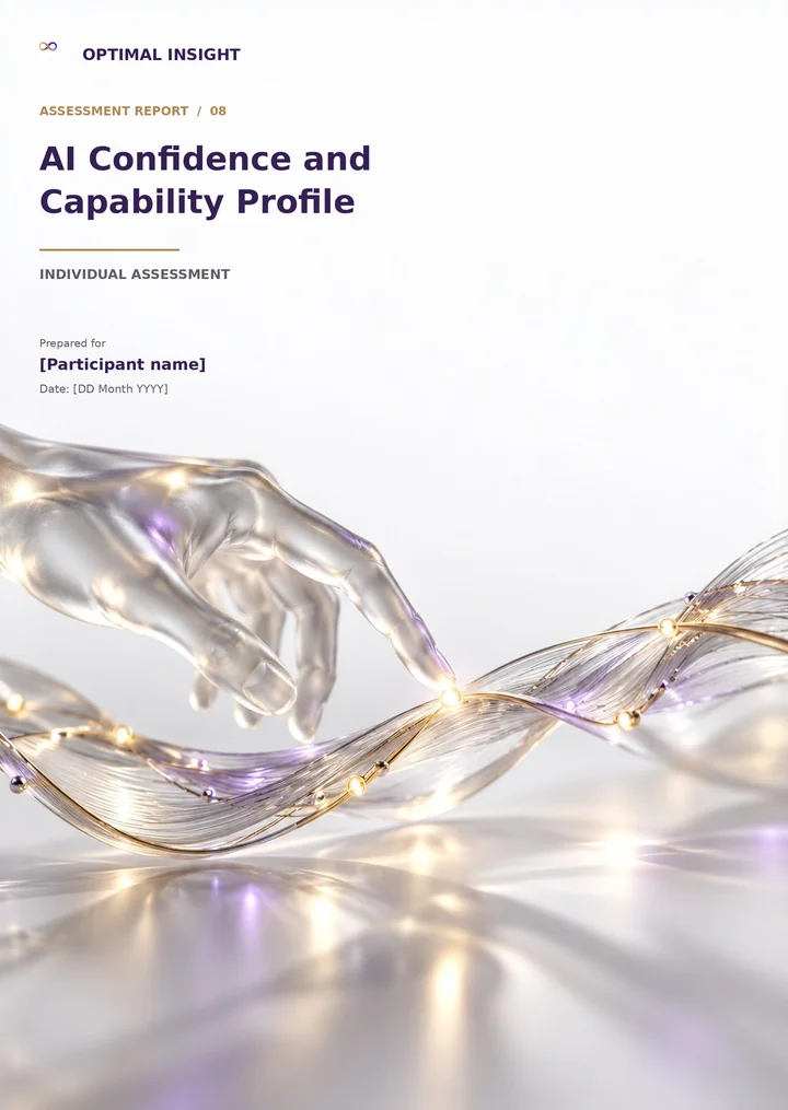 AI Confidence and Capability Profile assessment report cover, with its own themed artwork and editable name and date placeholders