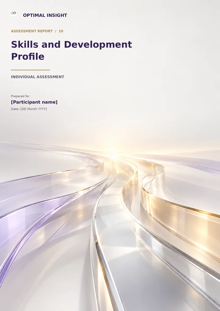 Skills and Development Profile assessment report cover, with its own themed artwork and editable name and date placeholders