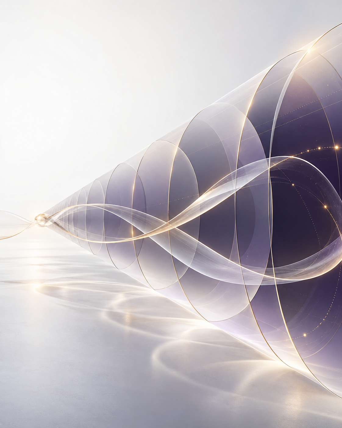 Research artwork showing a widening cone of possible futures with the Optimal Insight ribbon